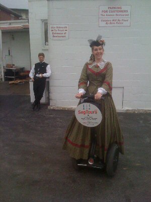 Her hoop skirt almost completely covered the Segway so she appeared to float on air!