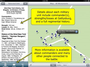 When viewing a monument, just click on a linked military unit to see its details.